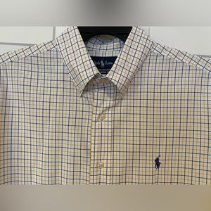 Ralph Lauren Classic Fit SS Button Up Shirt Blue Yellow White Check Mens L